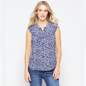 Whistles Twin Daisy Print Blouse, Sleeveless Blue and White Floral, Size 12, NWT